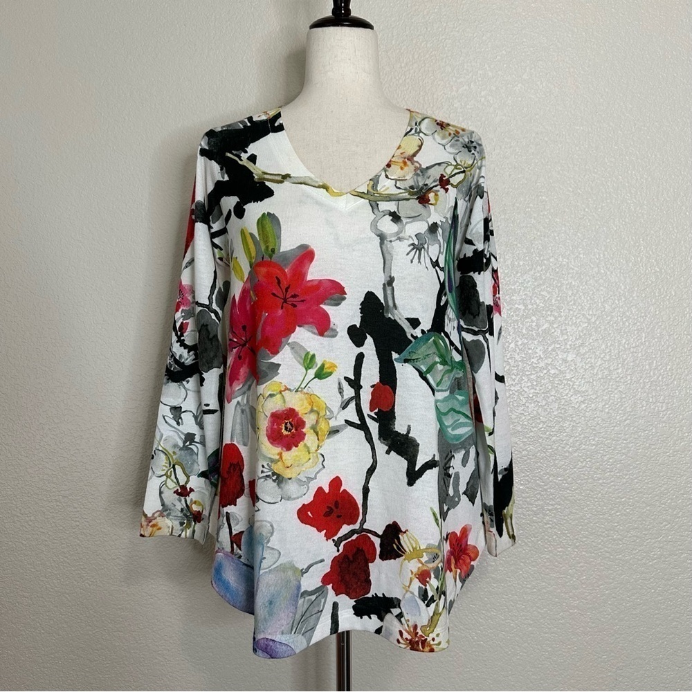 Soft Surroundings Fiore Floral 3/4 Sleeves Tunic Top, Size PS